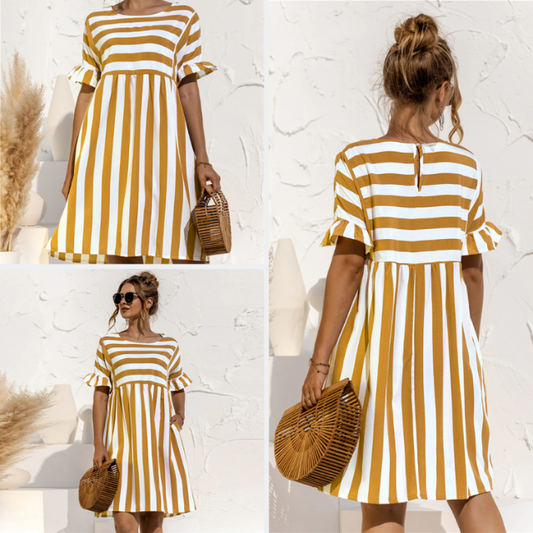 Hemshire™ | Robe Courte Rayée Maternité Volants