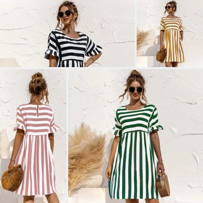 Hemshire™ | Robe Courte Rayée Maternité Volants