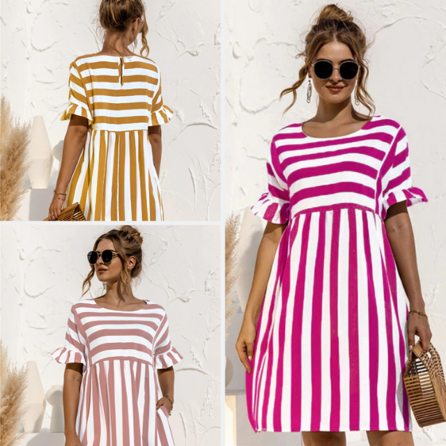 Hemshire™ | Robe Courte Rayée Maternité Volants
