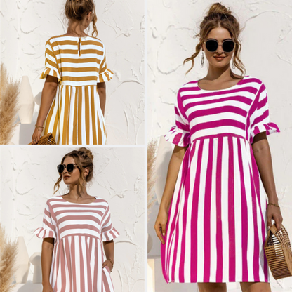 Hemshire™ | Robe Courte Rayée Maternité Volants
