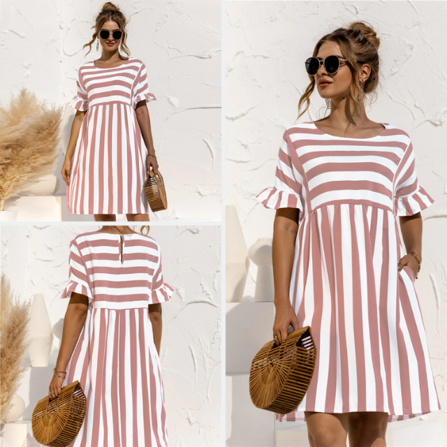 Hemshire™ | Robe Courte Rayée Maternité Volants