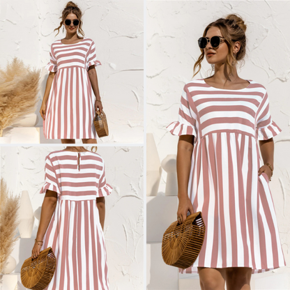 Hemshire™ | Robe Courte Rayée Maternité Volants
