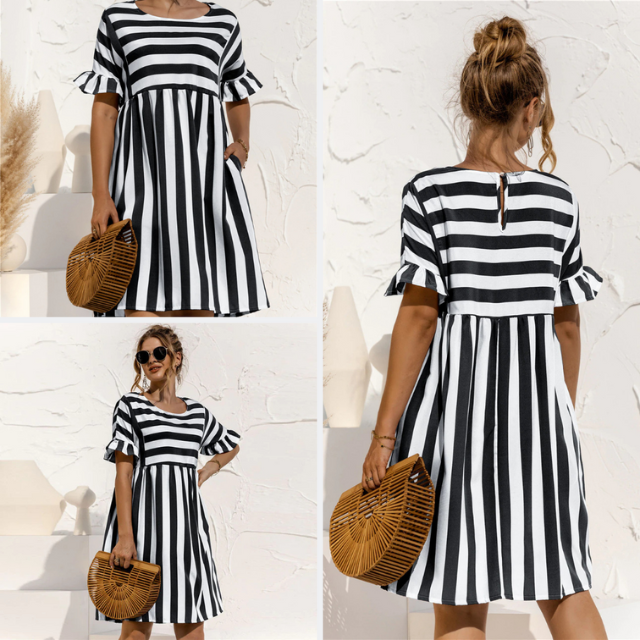 Hemshire™ | Robe Courte Rayée Maternité Volants