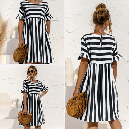 Hemshire™ | Robe Courte Rayée Maternité Volants