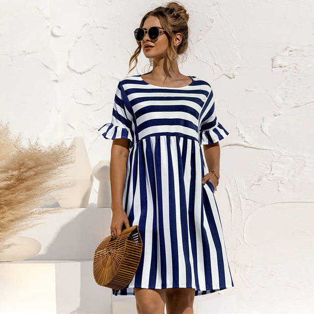 Hemshire™ | Robe Courte Rayée Maternité Volants